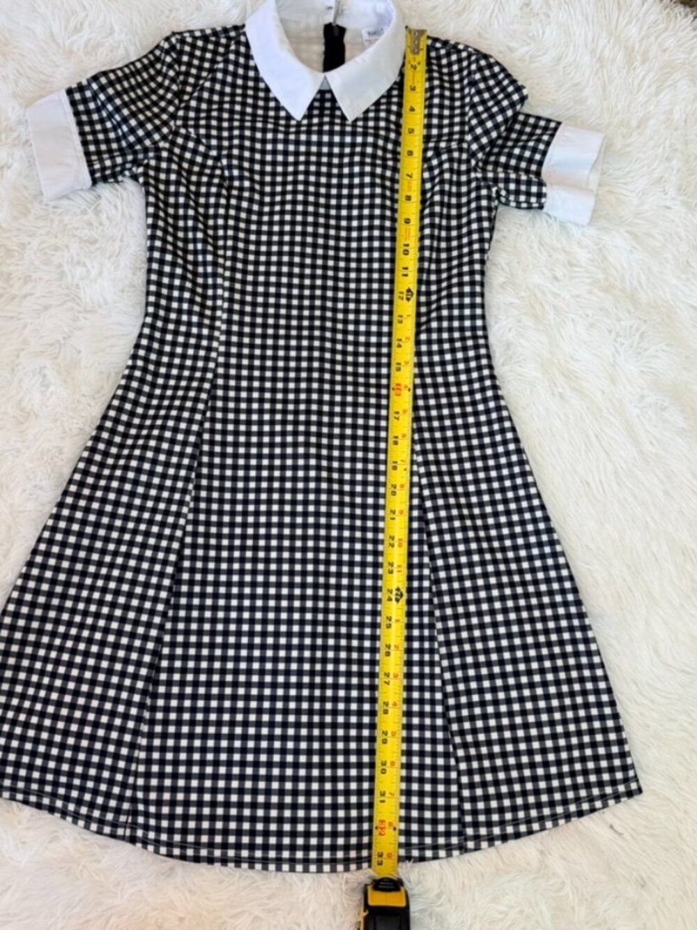 Wednesday Dark Academia Gingham Mini Dress Gothic Coquette Collar XS - Picture 9 of 11